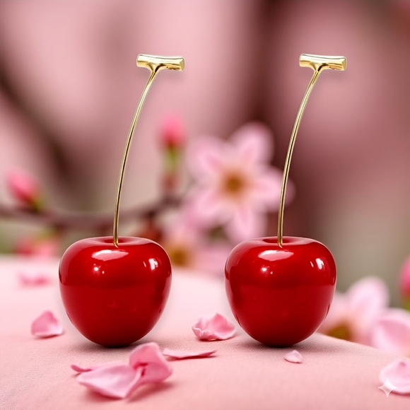 ๐๏ธ Cherry Fashion Stud Earrings Trendy Durable Fun Resin โ Cute & Stylish ๐ - Picture 5 of 10